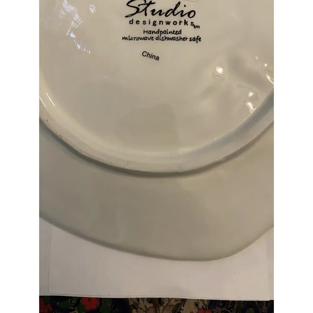 Joy Cats Studio Designworks Handpainted 9” Salad Plates Sculpted Design Set Of 2